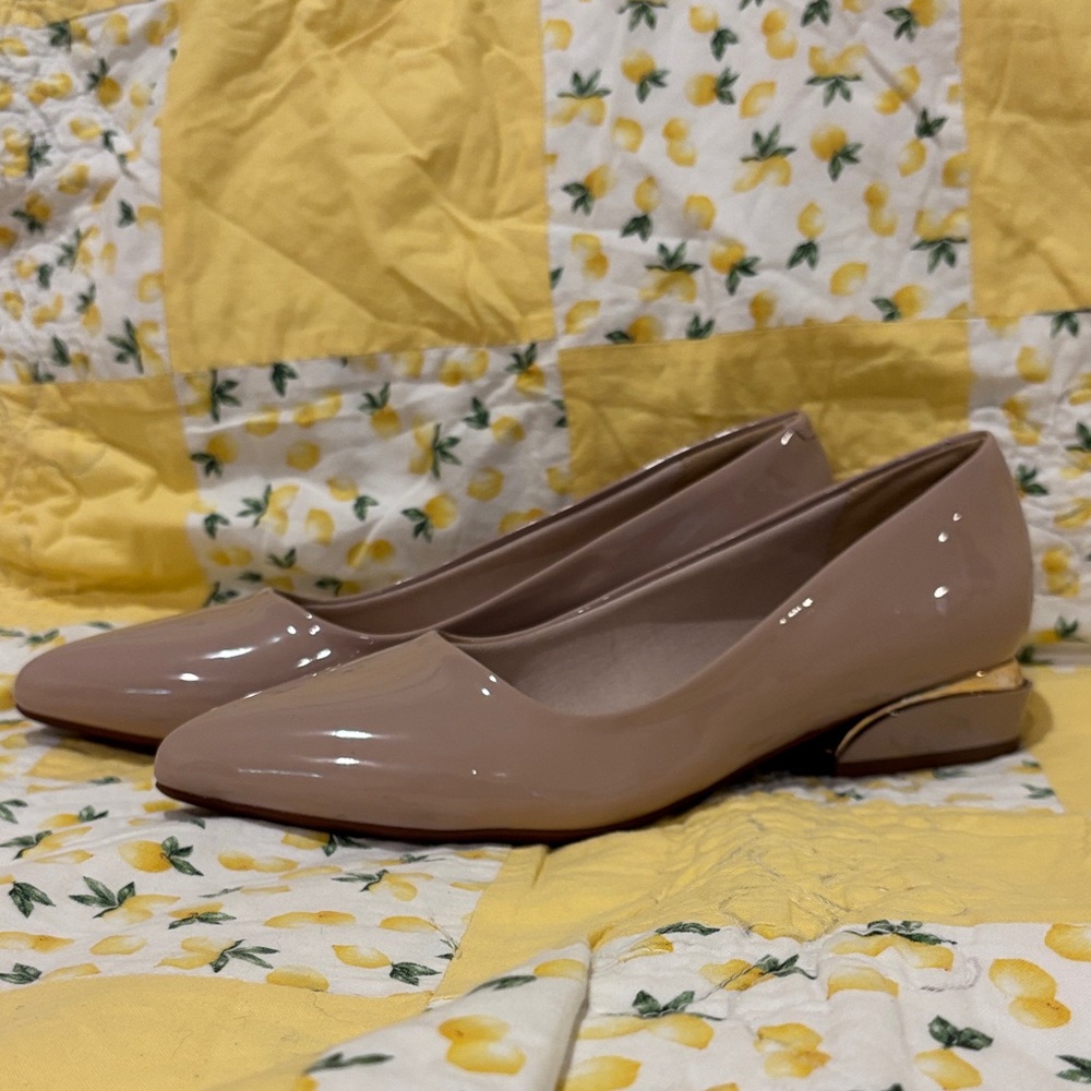 Nude Patent Low Heel Pumps